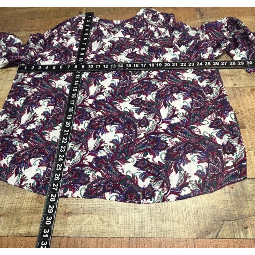 Laura Scott Top Womens 2X Purple Paisley Henley V Neck Rayon Roll Tab Blouse - Picture 2 of 9